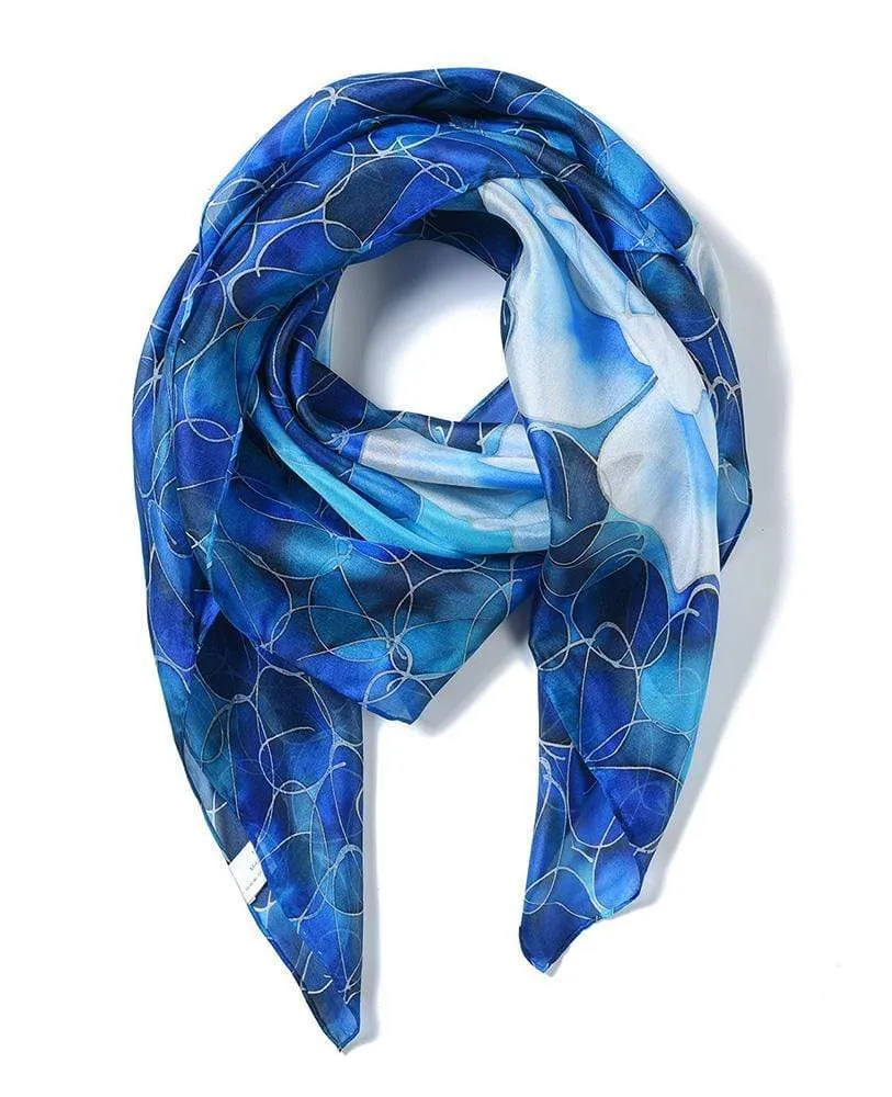 Square Hand Painted Silk Scarf - Monochrome Flower