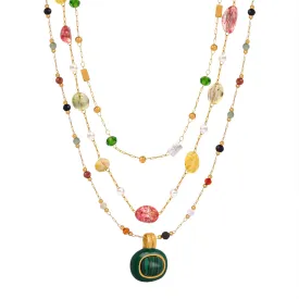 Stacked Dopamine Natural Stone Malachite Pearl Necklace