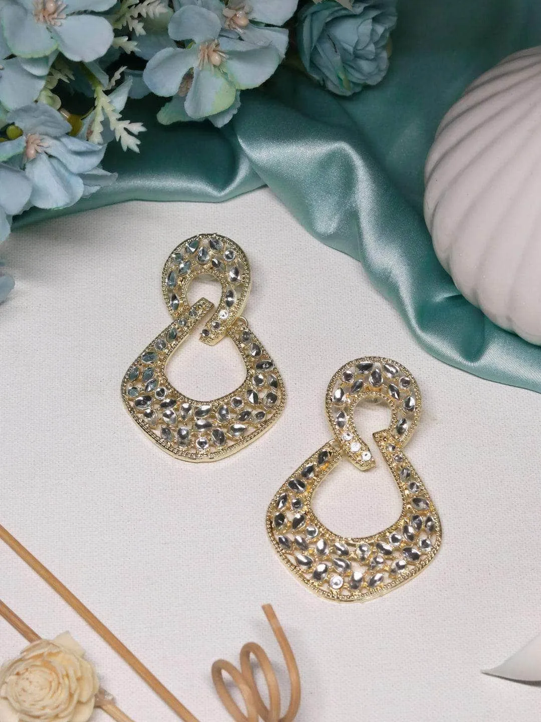 Stone Studded Dangle Drop Earrings