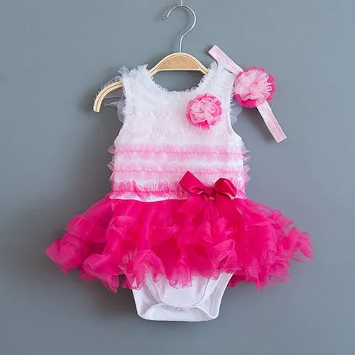 Summer Lace Tutu Dress with Matching Headband (Multiple Colors)