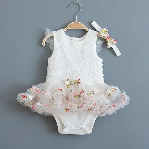 Summer Lace Tutu Dress with Matching Headband (Multiple Colors)