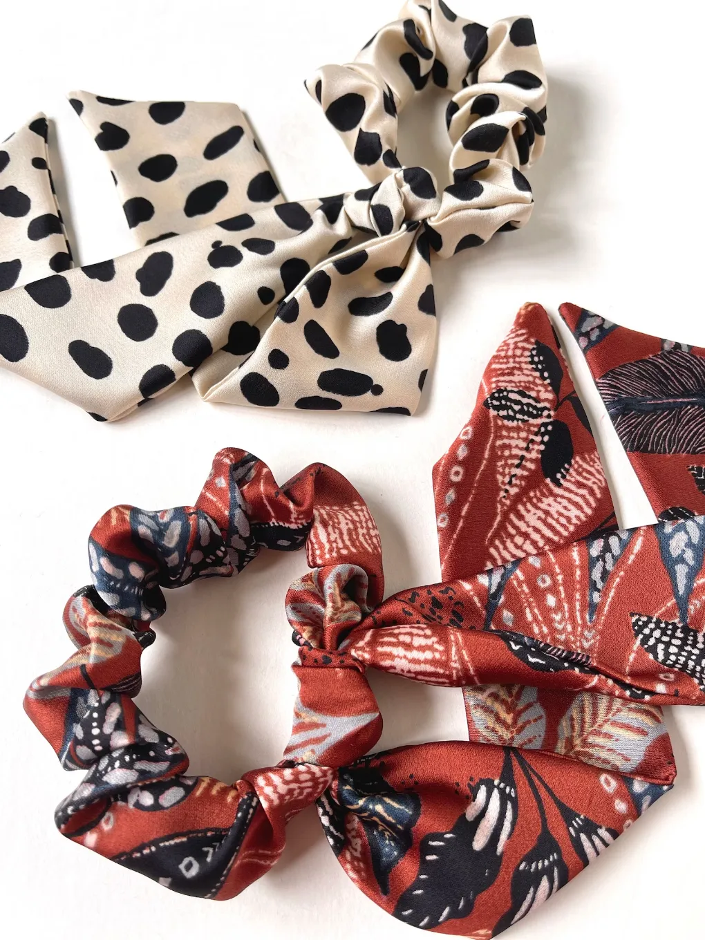 The Arden Scarf Scrunchie | Silky Fall Patterns | Low Pony Scarf | Multi-Use Accessory | Sophisticated Luxury Scrunchie