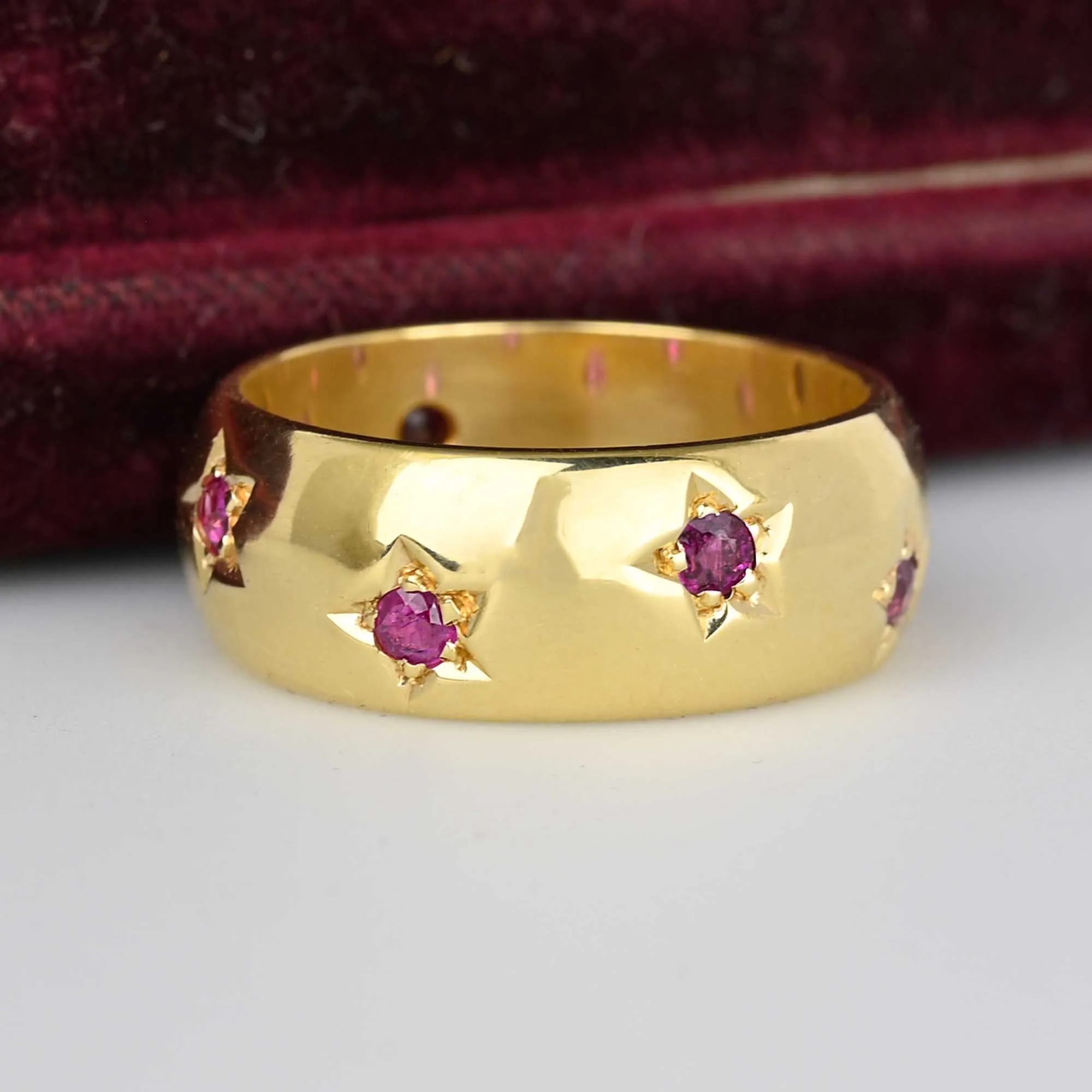 Third Payment Vintage Heavy 14K Gold Star Ruby Eternity Ring Band