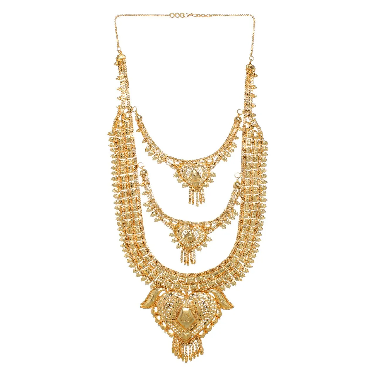 Traditional Golden Plated Multiple Chain Style Necklace Set for Women and Girls