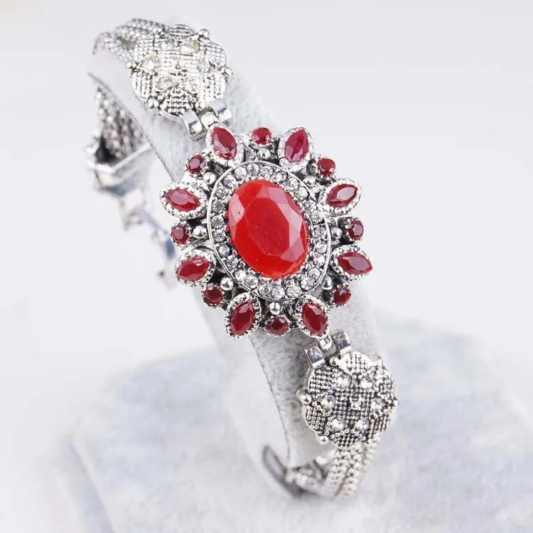 Turkey Jewelry Latest Design Bohemian Retro Silver Resin Crystal Bracelet Bracelet For Women