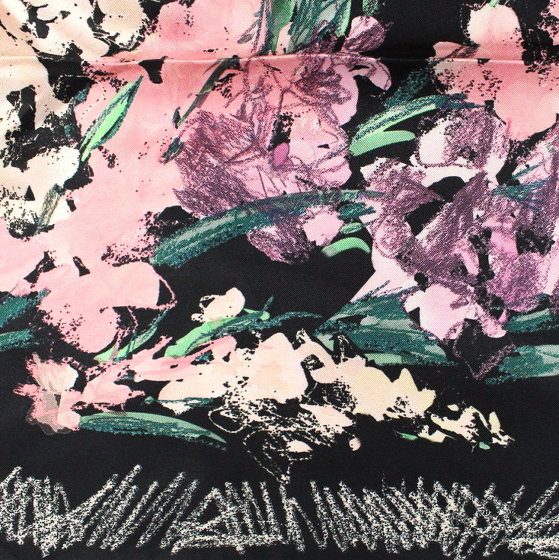 Ungaro Scarf Black Pink Green Abstract Floral - Twill Silk Square Foulard SALE