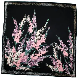 Ungaro Scarf Black Pink Green Abstract Floral - Twill Silk Square Foulard SALE