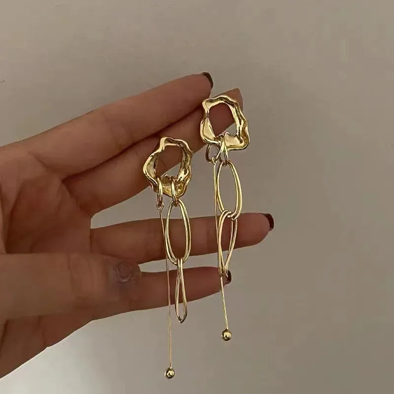 VAIGE Punk Long Tassel Simulated Pearl Drop Earrings with Irregular Geometric Design - Fashion Jewelry Gift