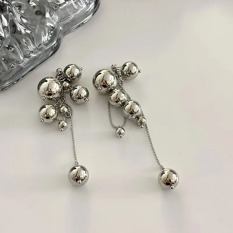 VAIGE Vintage Long Tassel Dangle Earrings with Simulated Pearls and Geometric Metal Ball Pendants for Parties and Events