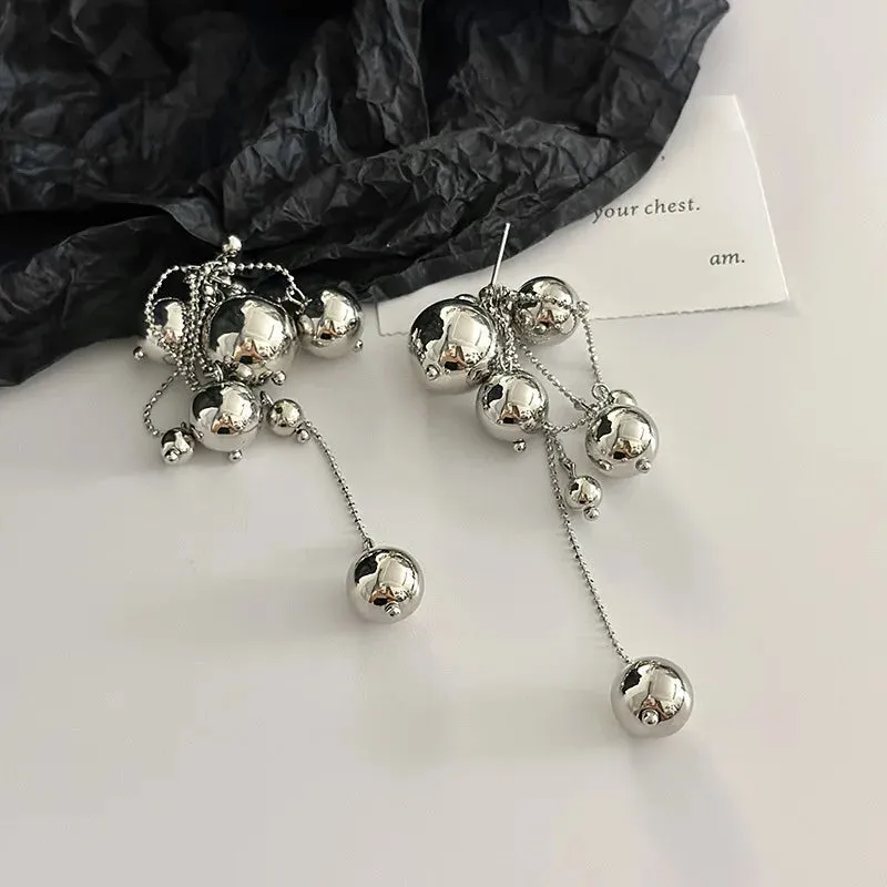 VAIGE Vintage Long Tassel Dangle Earrings with Simulated Pearls and Geometric Metal Ball Pendants for Parties and Events