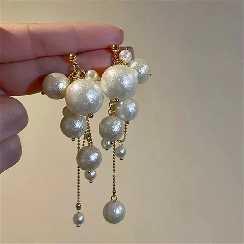 VAIGE Vintage Long Tassel Dangle Earrings with Simulated Pearls and Geometric Metal Ball Pendants for Parties and Events