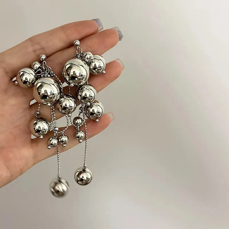 VAIGE Vintage Long Tassel Dangle Earrings with Simulated Pearls and Geometric Metal Ball Pendants for Parties and Events