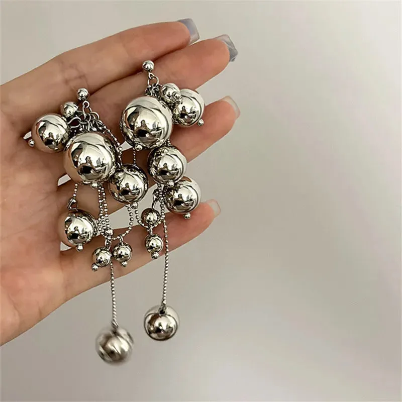 VAIGE Vintage Long Tassel Dangle Earrings with Simulated Pearls and Geometric Metal Ball Pendants for Parties and Events