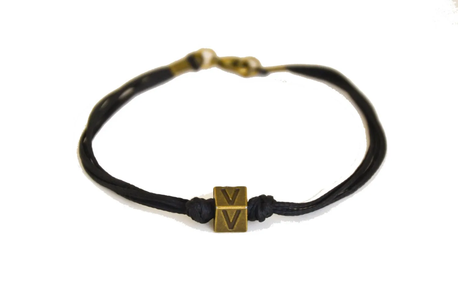 Vegetarian V bracelet for men, black cord