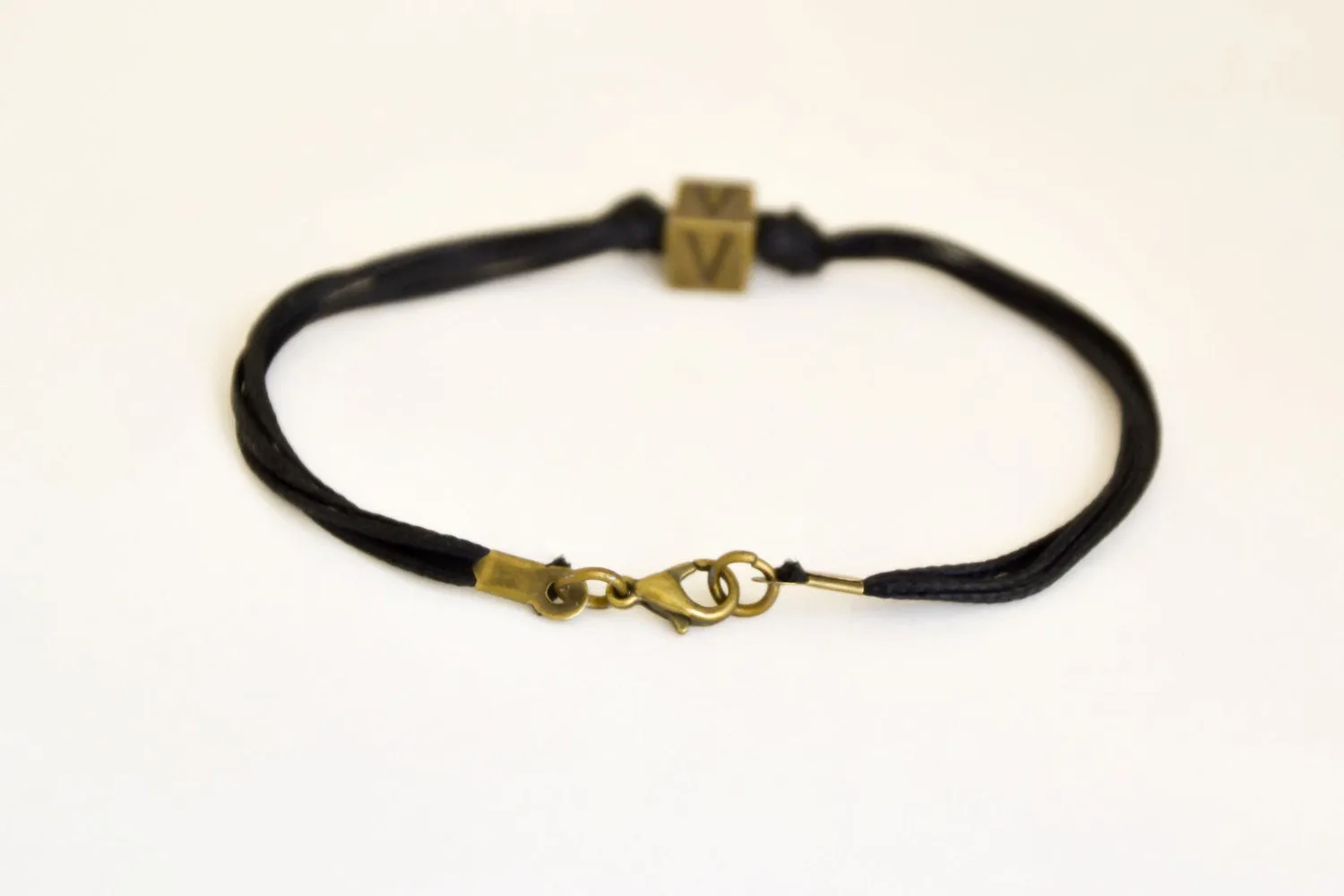 Vegetarian V bracelet for men, black cord