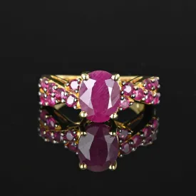 Vintage Cross Over Band Natural Ruby Ring in Gold