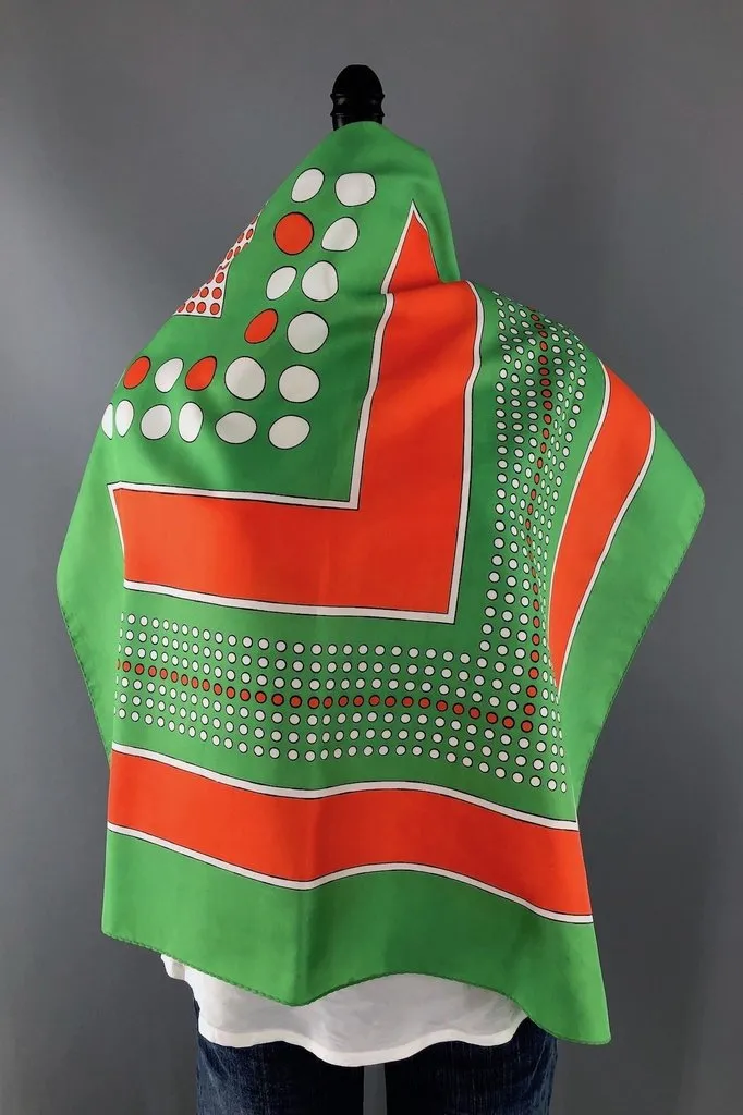 Vintage Green and Orange Polka Dots Scarf