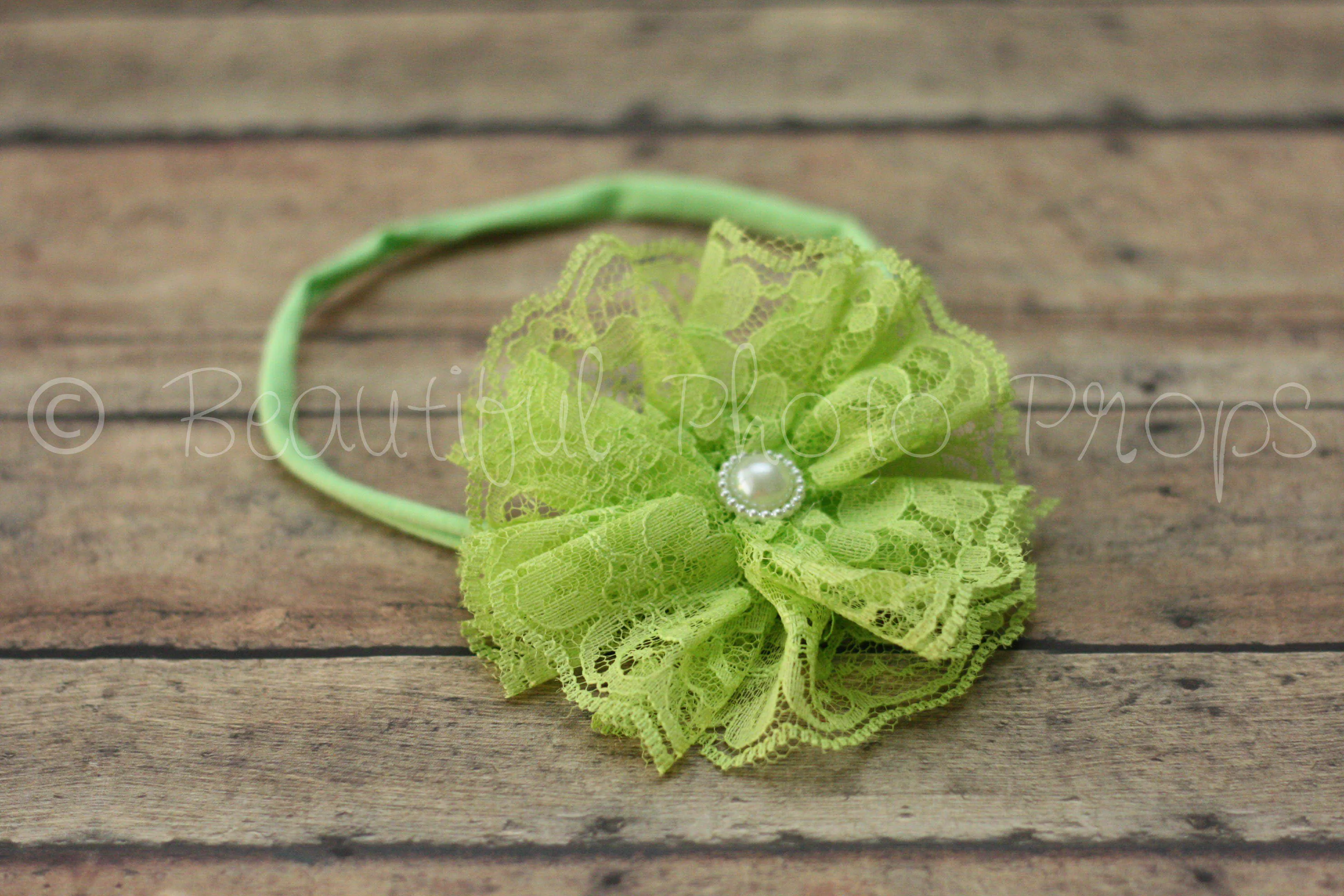 Vintage Lace Flower Headband Lime Green