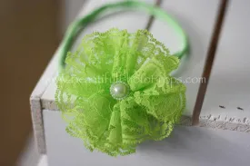 Vintage Lace Flower Headband Lime Green