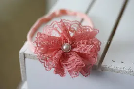 Vintage Lace Flower Headband Peach