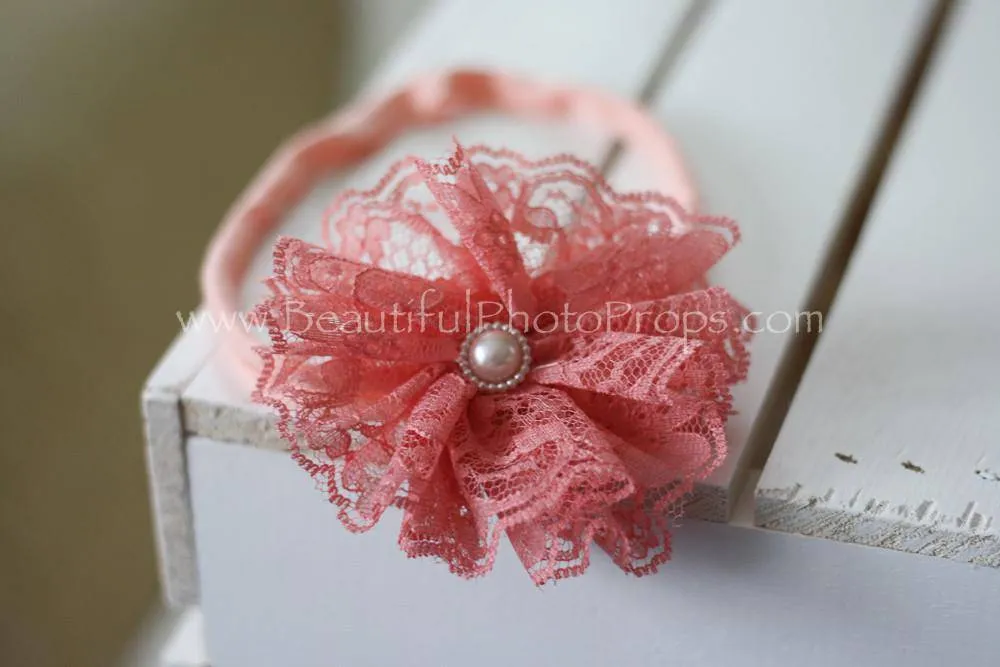 Vintage Lace Flower Headband Peach