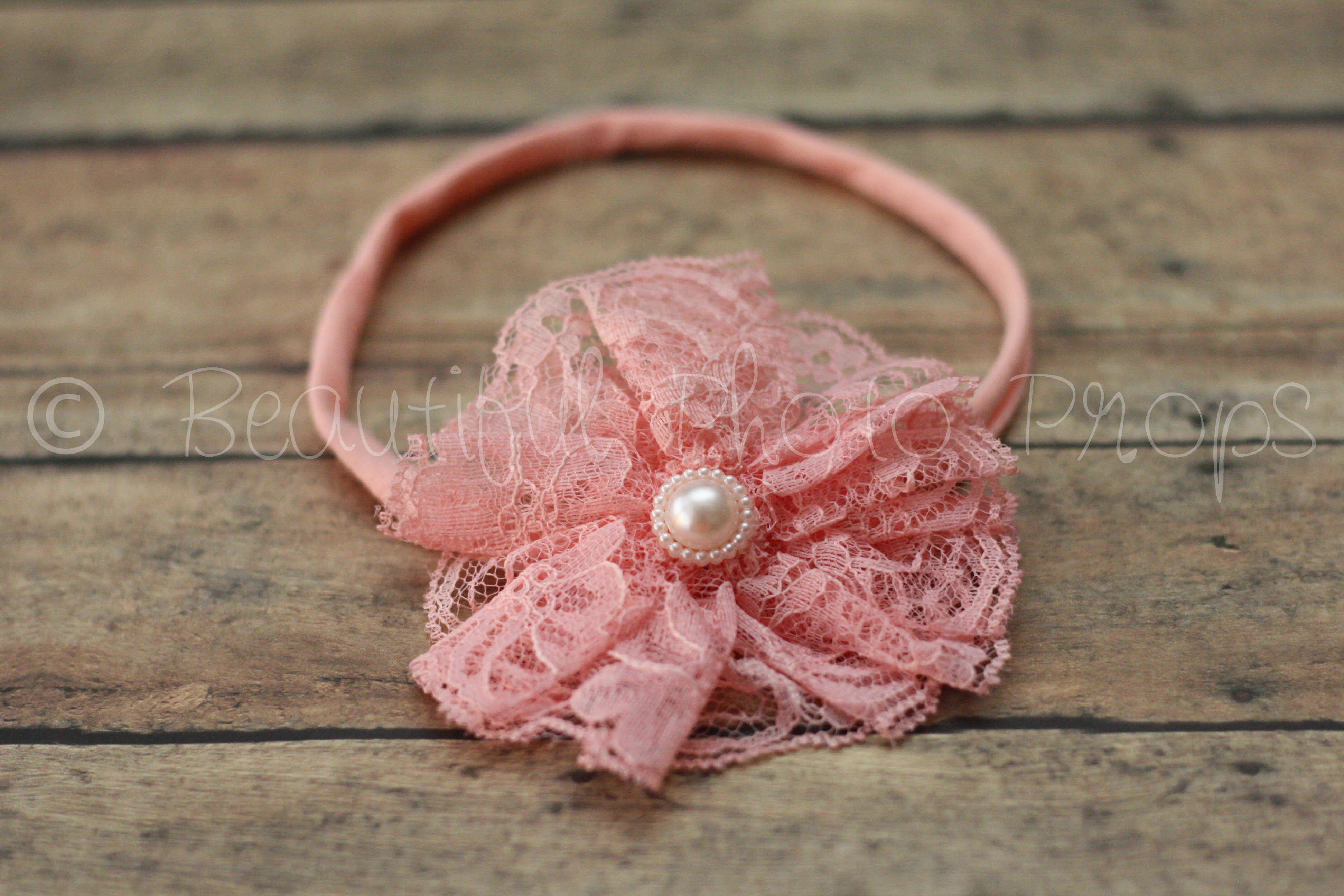 Vintage Lace Flower Headband Peach