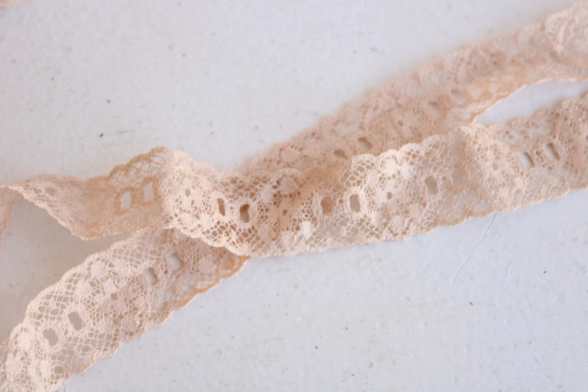 Vintage Lace Trim, Beige Ribbon Insert, 1" wide, 3 Yards