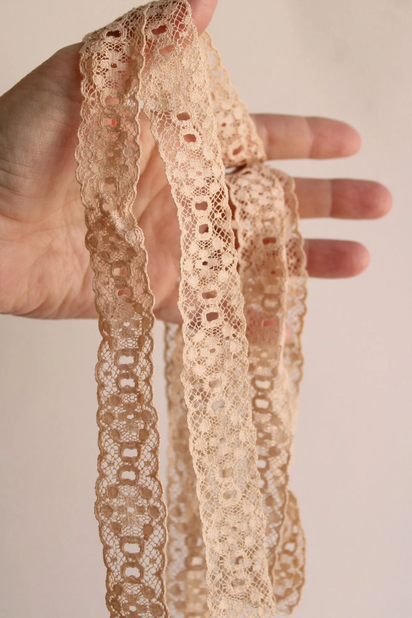 Vintage Lace Trim, Beige Ribbon Insert, 1" wide, 3 Yards