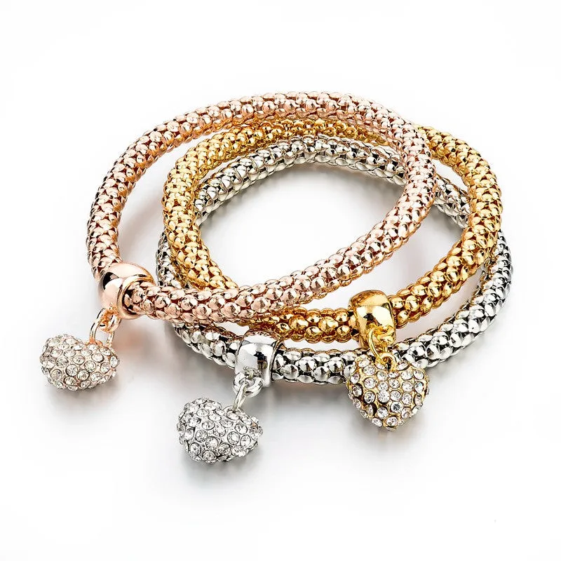 Vintage Pendant Crystal Bracelet Fashion Women Bracelets Bangles 3 Pcs Multilayer Charm Gold Bracelet Silver Chain