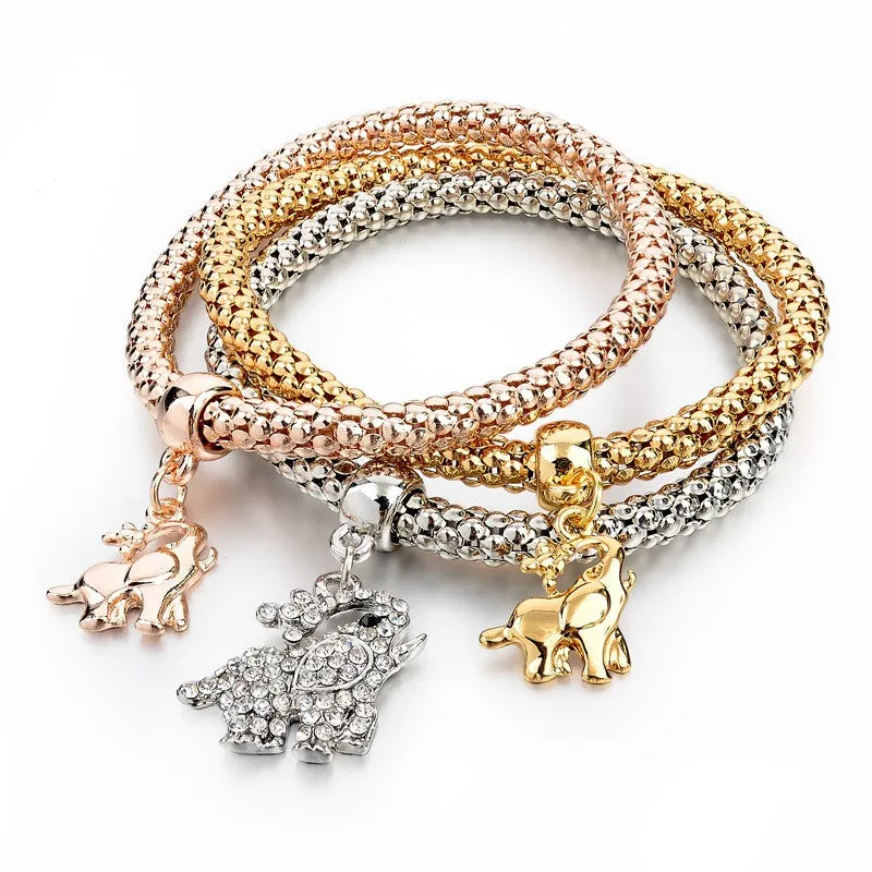 Vintage Pendant Crystal Bracelet Fashion Women Bracelets Bangles 3 Pcs Multilayer Charm Gold Bracelet Silver Chain