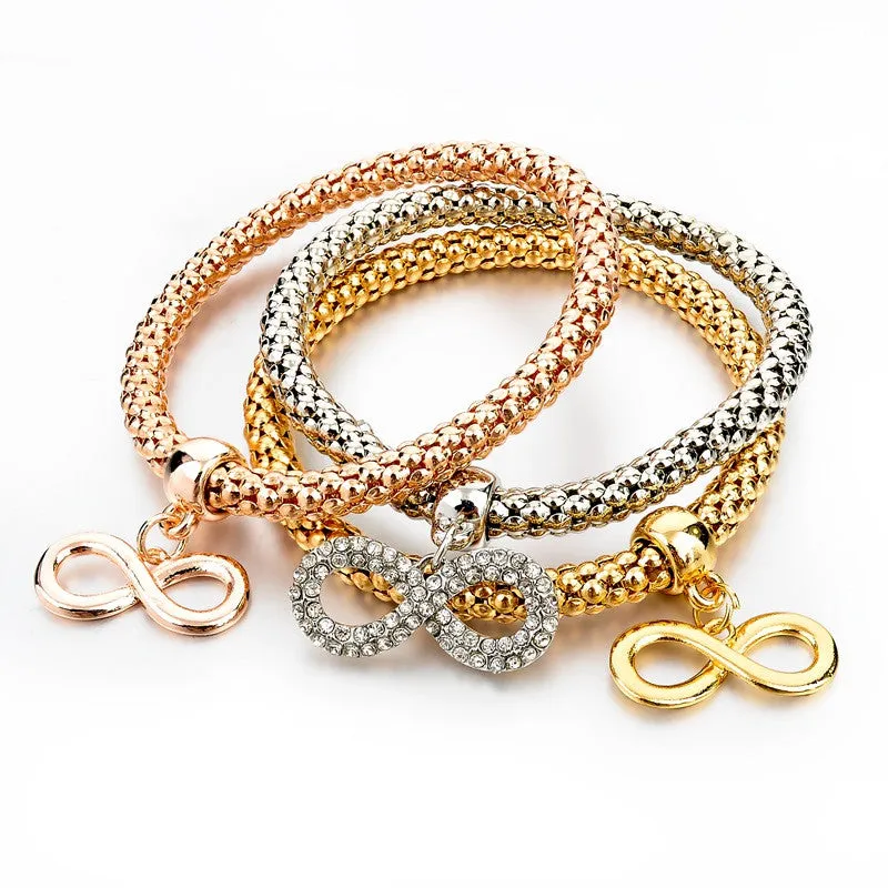 Vintage Pendant Crystal Bracelet Fashion Women Bracelets Bangles 3 Pcs Multilayer Charm Gold Bracelet Silver Chain