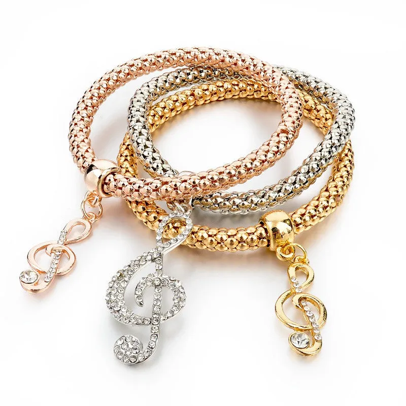 Vintage Pendant Crystal Bracelet Fashion Women Bracelets Bangles 3 Pcs Multilayer Charm Gold Bracelet Silver Chain