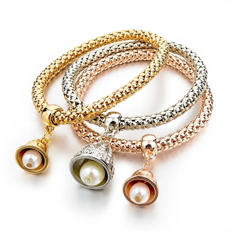 Vintage Pendant Crystal Bracelet Fashion Women Bracelets Bangles 3 Pcs Multilayer Charm Gold Bracelet Silver Chain