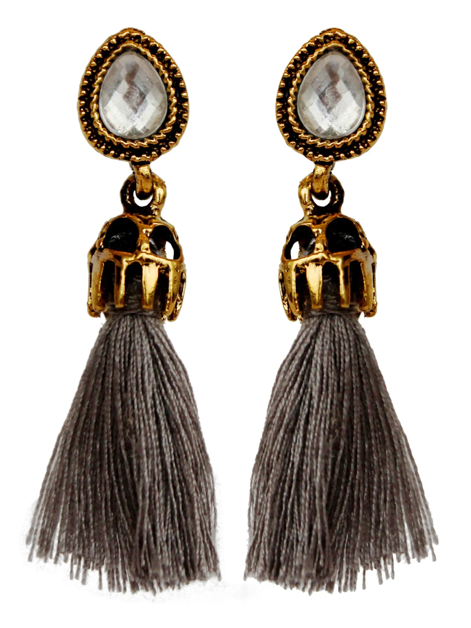 Vintage Style Earrings With Gray Tassel