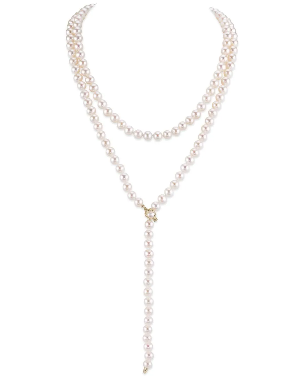 White Japanese Akoya Pearl Adjustable Lariat 51-Inch Rope Length Necklace - AAA Quality