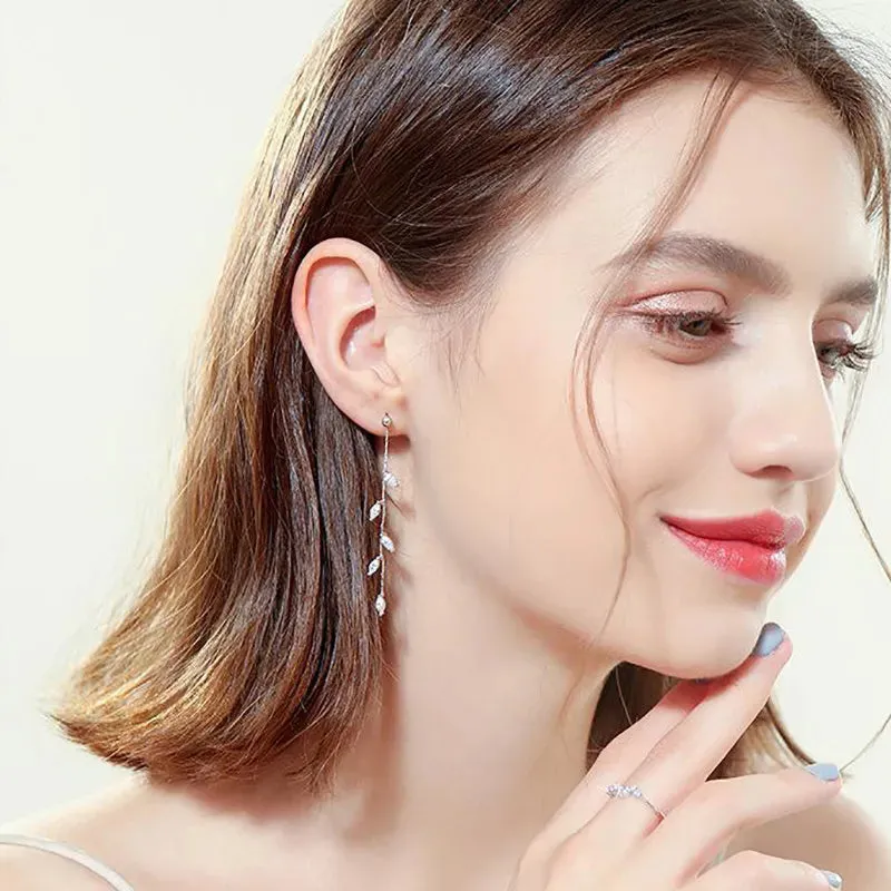 Willow Leaf Tassel Earrings with Long Geometric Drop - Golden/Silver/Red