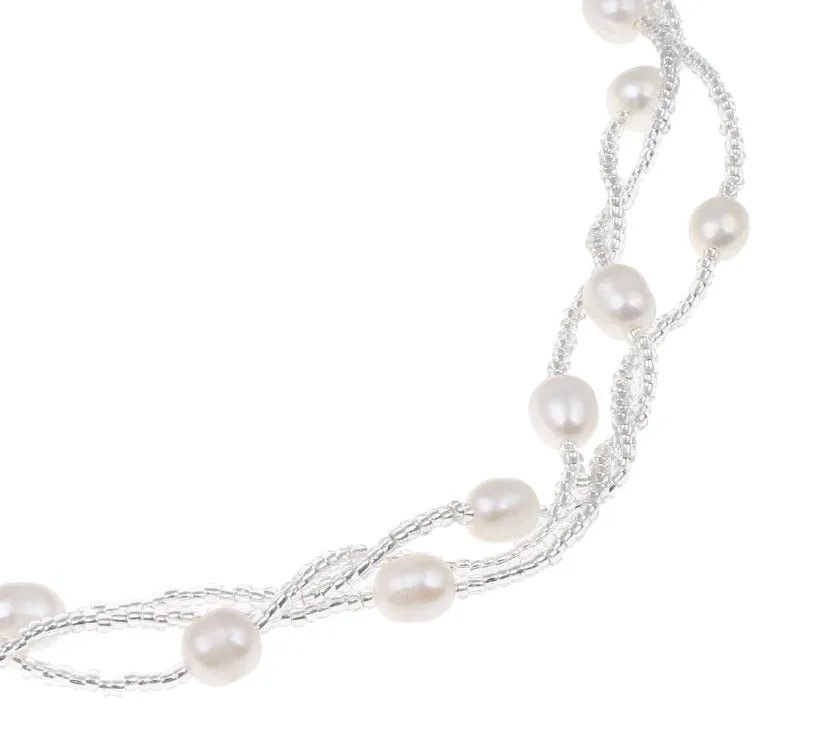 Women's Ladies Natural White Freshwater Pearl Necklace Bracelet Earrings Jewellery Set