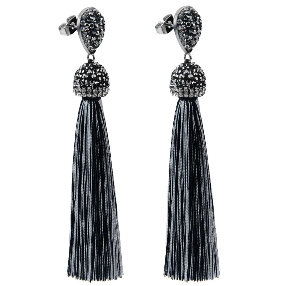 Womens Long Tassel Handmade Bohemian Crystal Dangle Drop Hanging Earrings