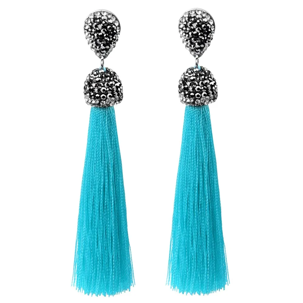 Womens Long Tassel Handmade Bohemian Crystal Dangle Drop Hanging Earrings