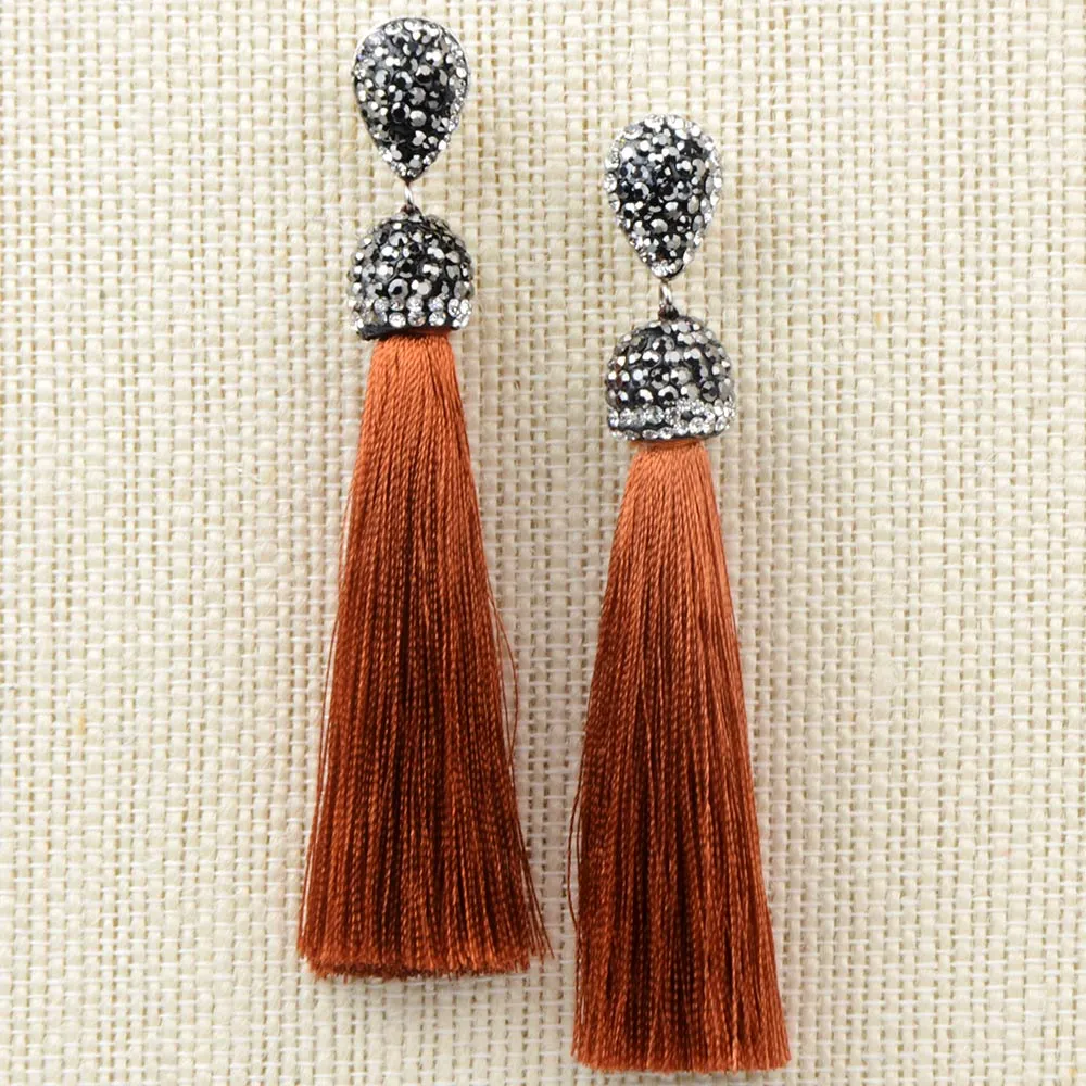 Womens Long Tassel Handmade Bohemian Crystal Dangle Drop Hanging Earrings