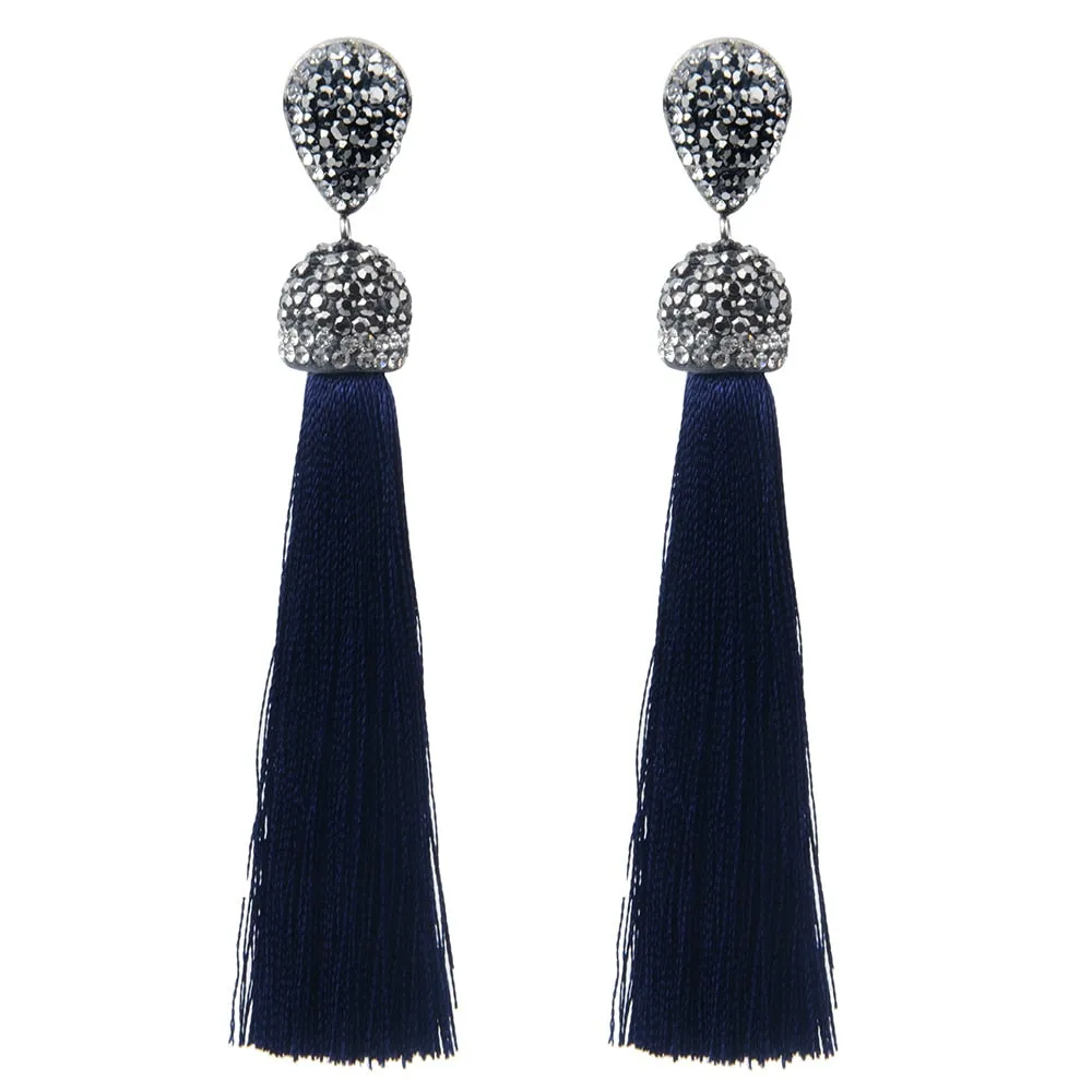 Womens Long Tassel Handmade Bohemian Crystal Dangle Drop Hanging Earrings