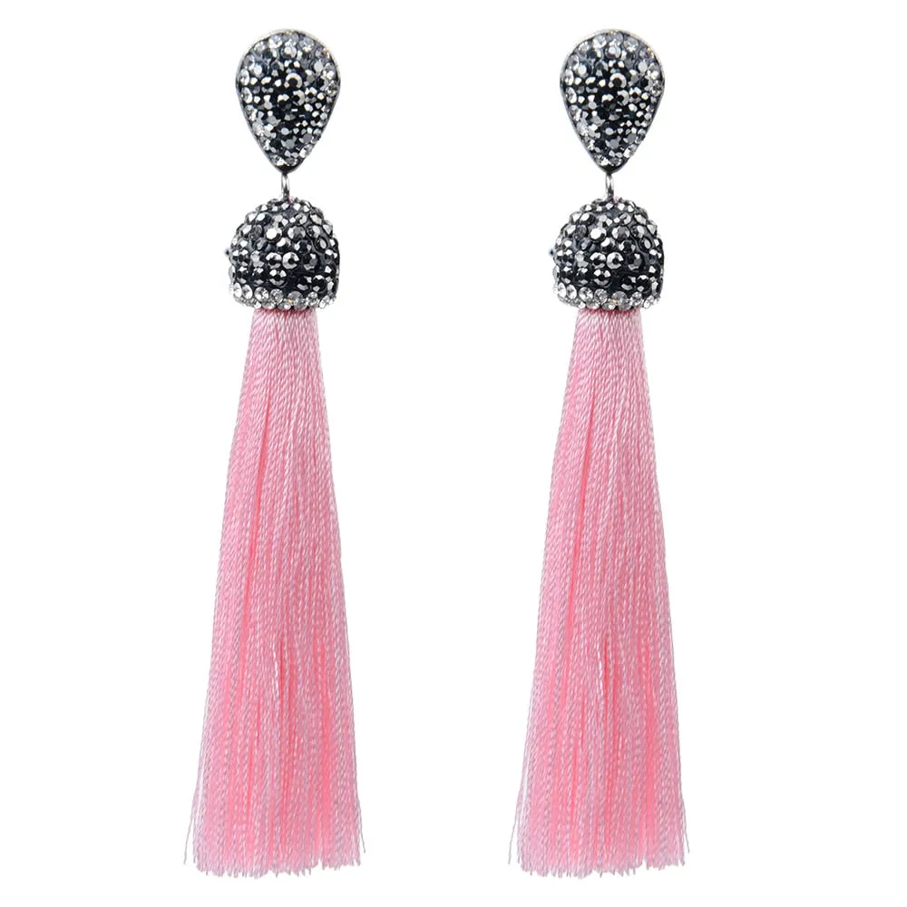 Womens Long Tassel Handmade Bohemian Crystal Dangle Drop Hanging Earrings