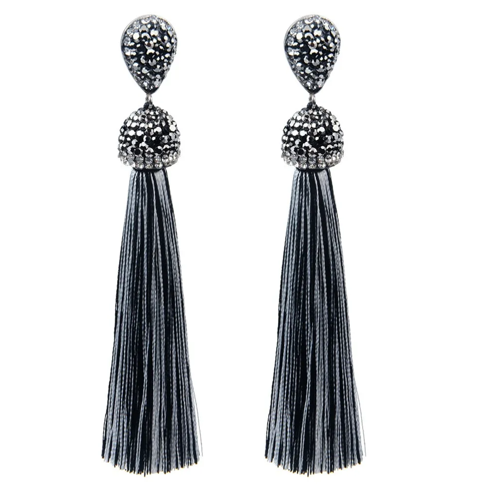 Womens Long Tassel Handmade Bohemian Crystal Dangle Drop Hanging Earrings